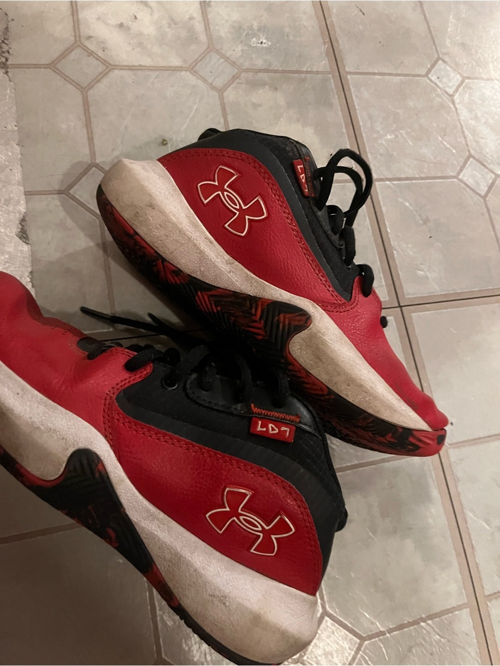 Under Armour Kids Red and Black LD7 Basketball Sneakers